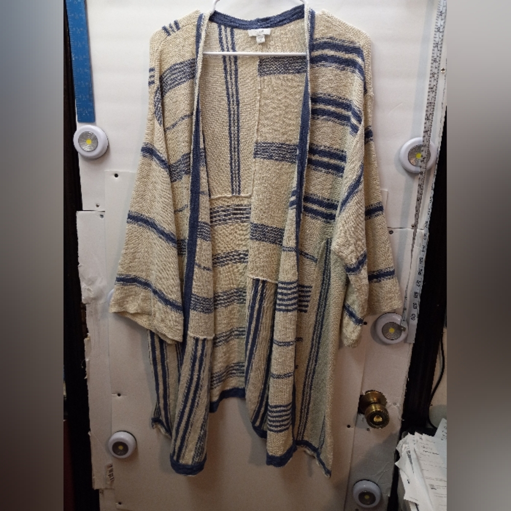 J.Jill Purejill Grandmacore Striped Casual Knit Loungewear Open Cardigan Layer